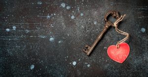 Valentine's Day background with vintage key and heart